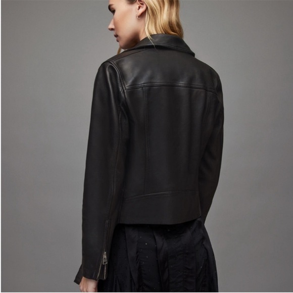 NEW All Saints Dalby Lamb Leather Biker Jacket Black Size 2 - Picture 4 of 11